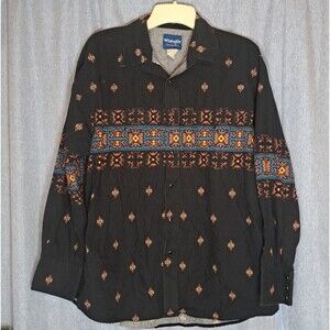 Vtg Wrangler Western Pearl Snap Long Sleeve Shirt XL 80s Aztec Native American